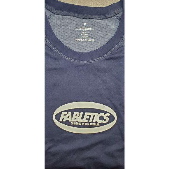 Fabletics Sz L Shirt Mens Athletic Short Sleeve Workout Gym Stretch Blue C9-6 - Picture 5 of 7